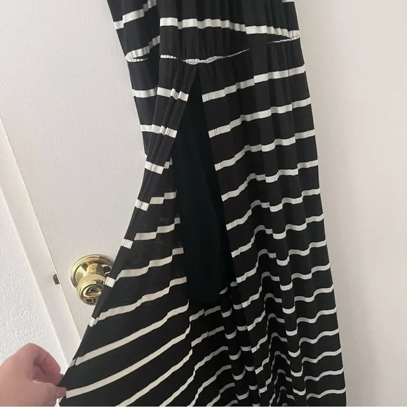 Loralette Maxi Dress Black White Stripe Front Slit 3X Plus Size - Picture 3 of 8